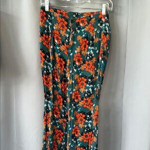 Free People Orange and Blue Pleated Maxi Resort Trousers